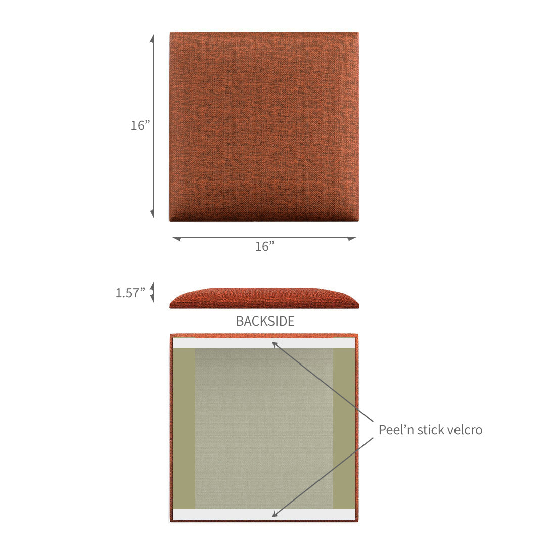 Upholstered Wall Panels Linen Spicy Terracotta 16"x 16" (8 Pack)